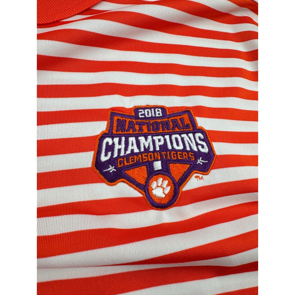 Nike Clemson Tigers 2018 National Champions Golf Polo Mens Medium Orange Striped - Picture 5 of 9